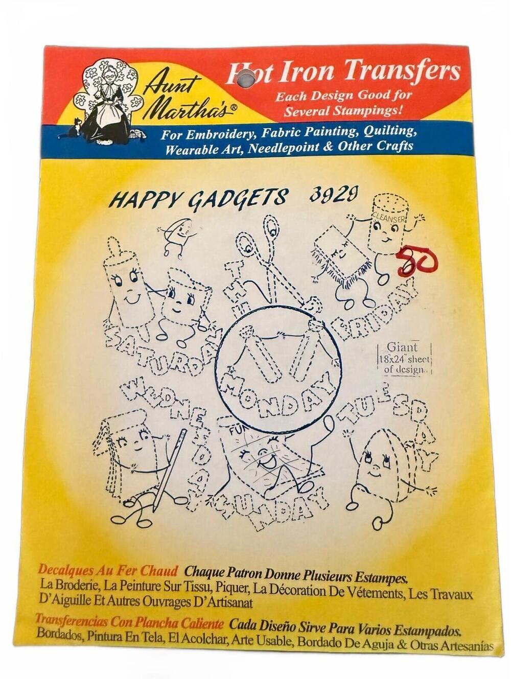 Aunt Martha's Vintage Hot Iron Embroidery Transfers 3929 Happy Gadgets